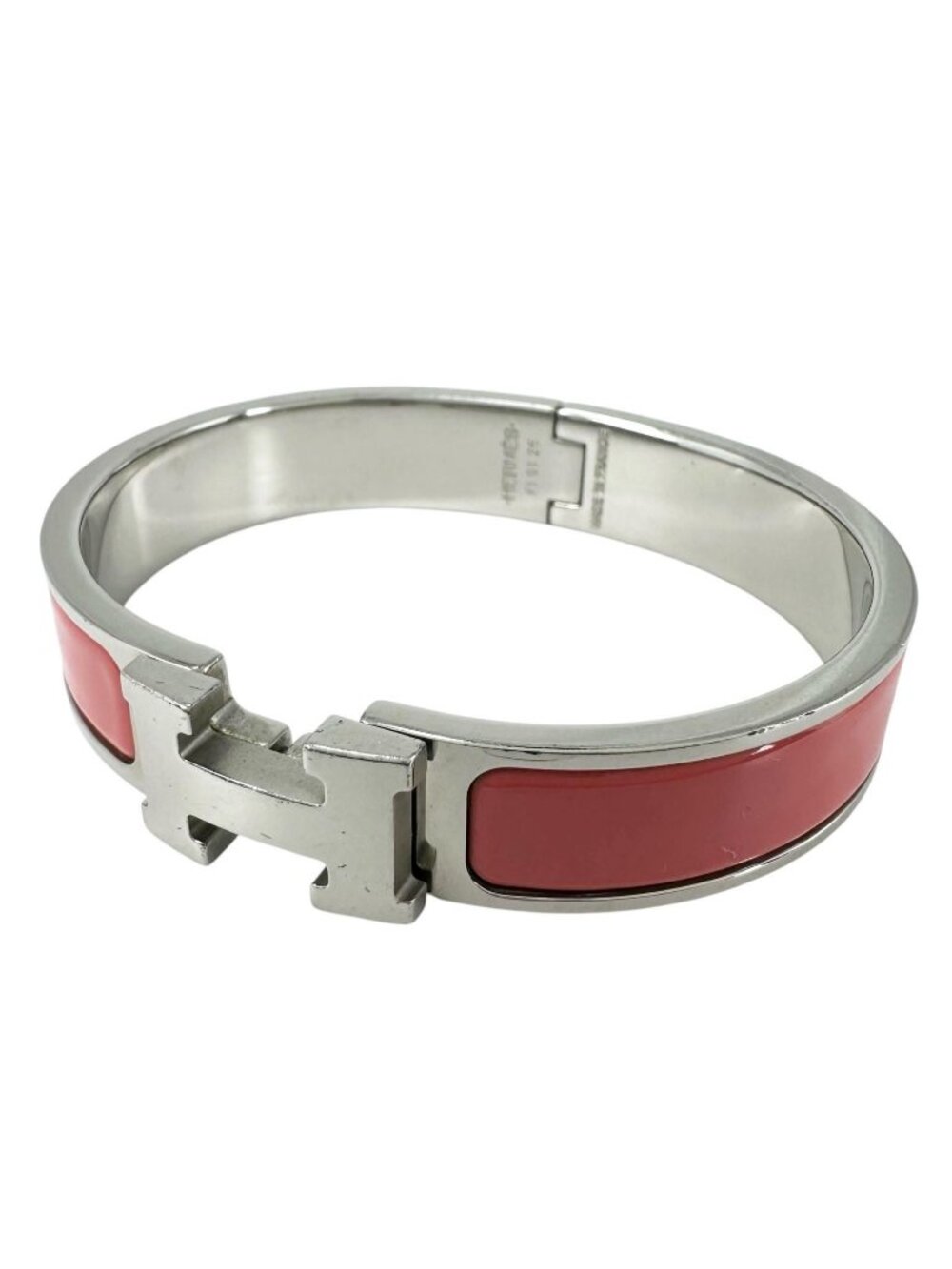 Hermes Click Enamel Pink Bangle Silver Bracelet